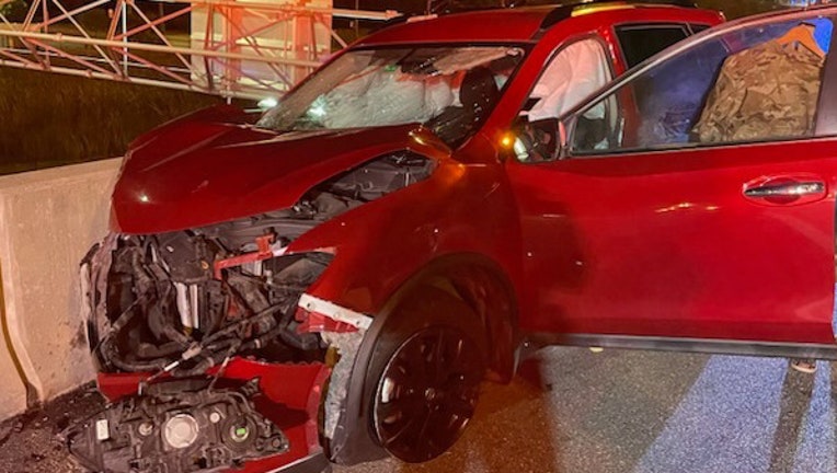 Two people were injured in a wrong-way crash in Clearwater Tuesday morning. Image is courtesy of the Clearwater Police Department.