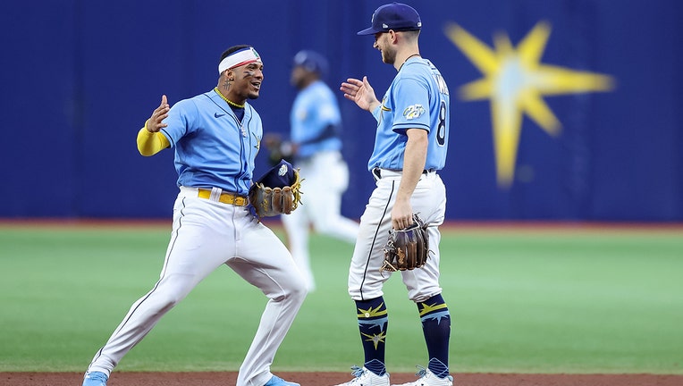 Brandon Lowe celebrates with Wander Franco of the Tampa Bay Rays News  Photo - Getty Images