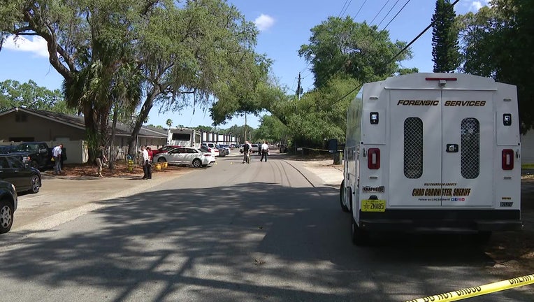 Investigators outside an assisted living facility where one person was shot. 