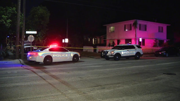 Tampa police cruiser outside homicide scene on N. Central Avenue.