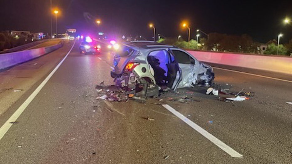 Two people were injured in a wrong-way crash in Clearwater Tuesday morning. Image is courtesy of the Clearwater Police Department.