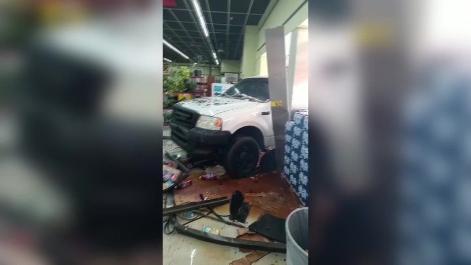 A pick-up truck crashed into a grocery story on Nebraska Avenue Friday afternoon. 