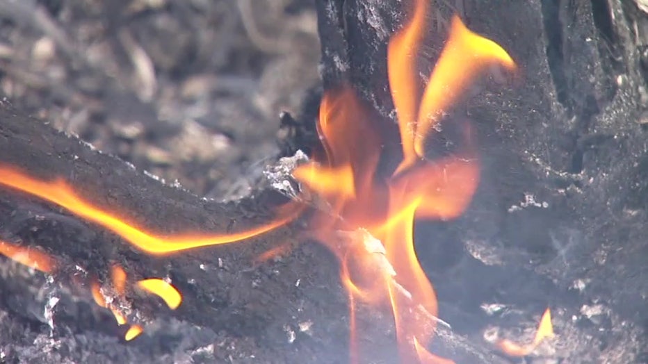 Close up of a fire burning. 