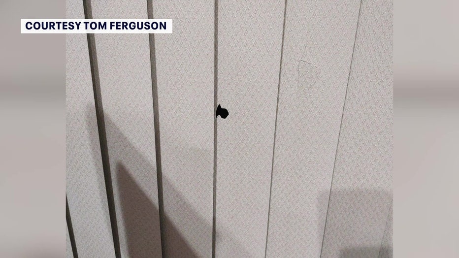 Tom Ferguson's image of a bullet hole on his property. 
