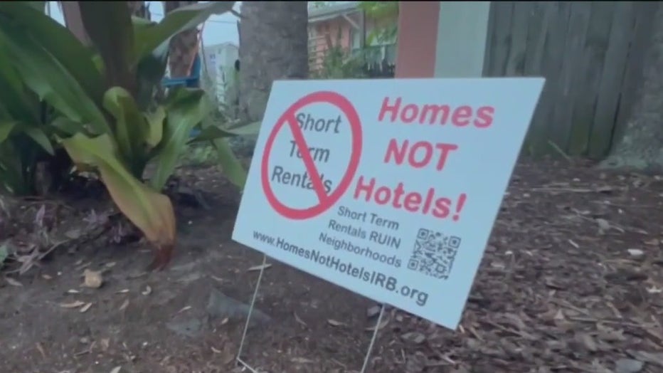 A sign on Indian Rocks Beach that favors homes and not short-term rentals. 