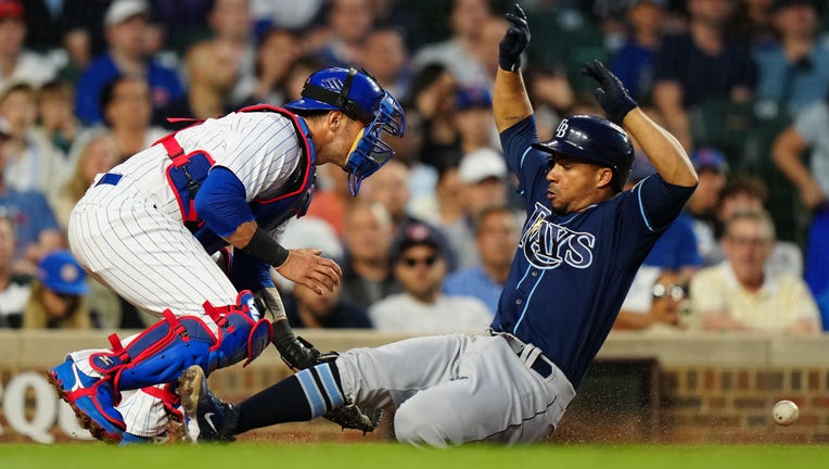 CHICAGO, IL - MAY 30: Francisco Mejía #21 of the Tampa Bay Rays scores during the fifth inning of the game between the Tampa Bay Rays and the Chicago Cubs at Wrigley Field on Tuesday, May 30, 2023 in Chicago, Illinois. (Photo by Daniel Shirey/MLB Photos via Getty Images)