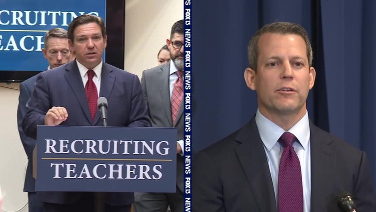 Governor Ron DeSantis and Andrew Warren side-by-side.