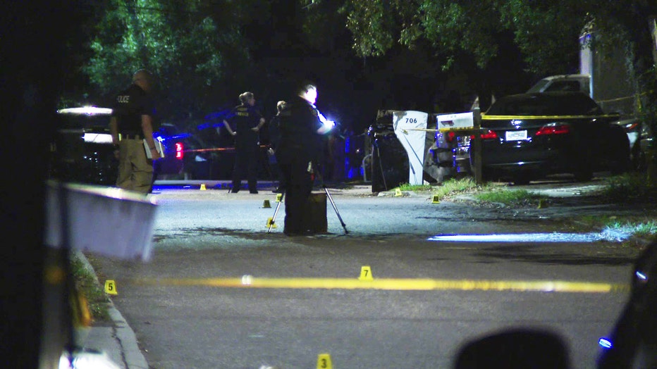 Investigators at the scene of a double shooting in Tarpon Springs.
