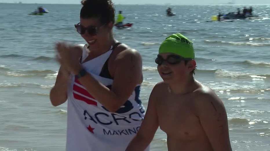 Michelle Deaton and her son at Swim Across America.