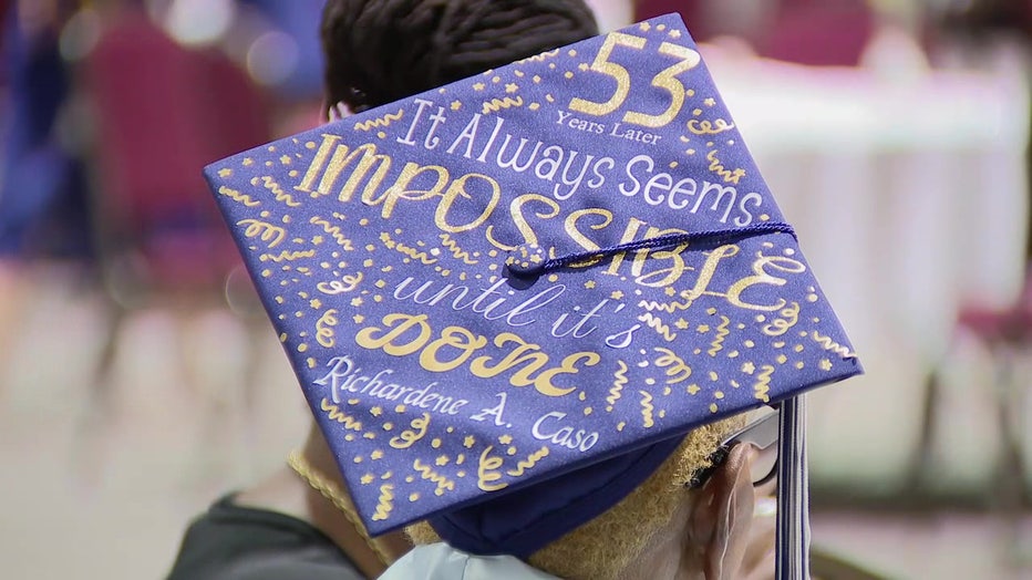 Richardene Caso's cap with inspirational quote on it.