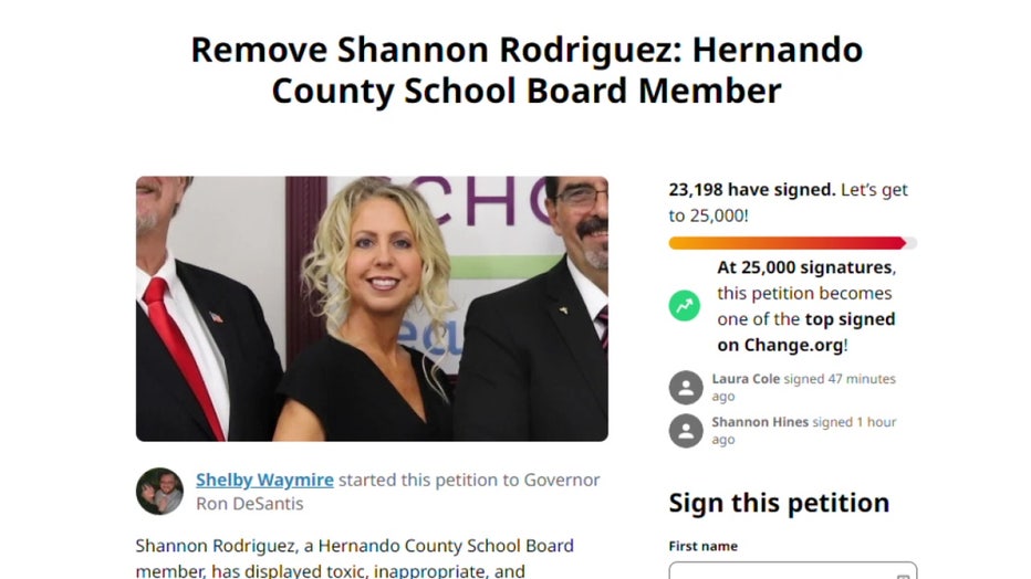 Thousands have signed a petition to have Hernando School Board member Shannon Rodriguez removed. 
