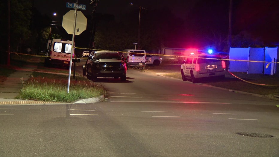 Police car and crime scene tape outside officer-involved shooting scene in Pinellas Park. 