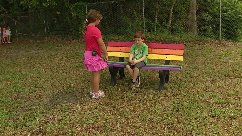 File: If a student sits on the bench other kids will know that they are looking for someone to play with.