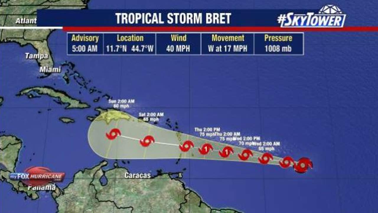 Tropical Storm Bret may become a hurricane as it takes aim at the Lesser Antilles FOX 13 Tampa Tropical Storm Bret may become a hurricane as it takes aim at the Lesser Antilles FOX 13 Tampa