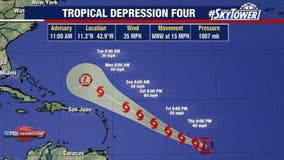 Tropical Depression #4 forms in Atlantic as Tropical Storm Bret approaches the Lesser Antilles