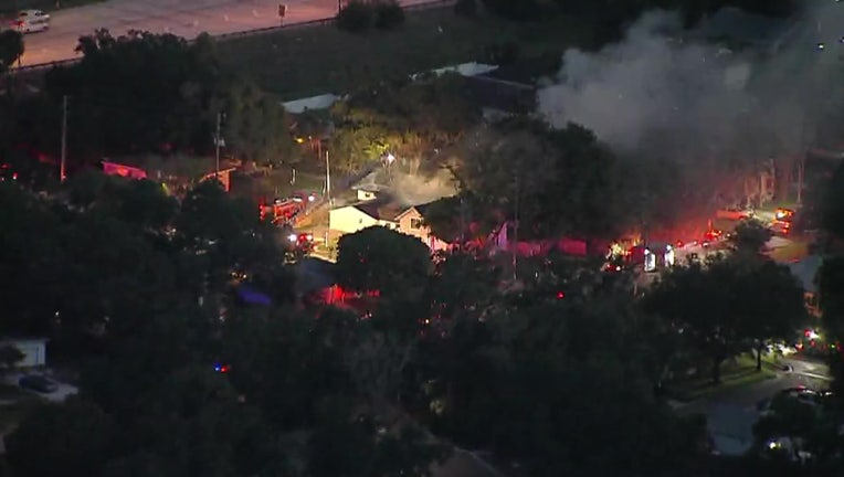 Aerial view of a St. Petersburg structure fire.