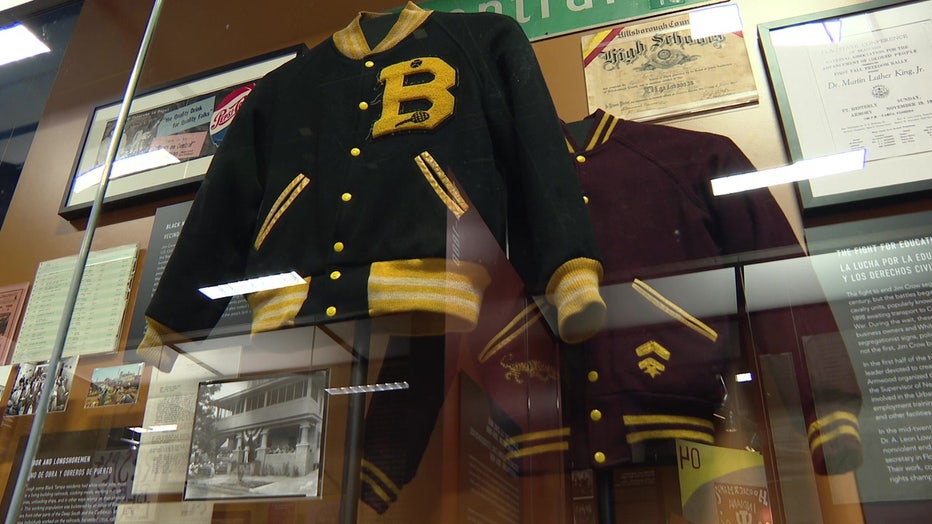 Memorabilia from segregated Black schools is also on display.