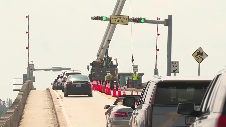 Water main repairs closed one lane on Manatee Avenue Bridge.