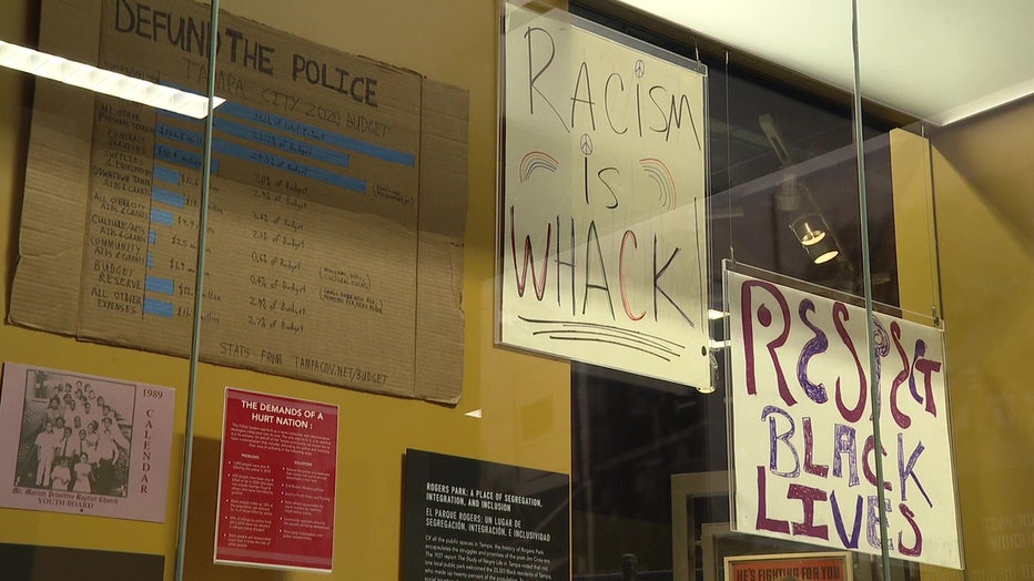 More recent historical events like Black Lives Matter demonstrations in 2020 are featured in the exhibit.