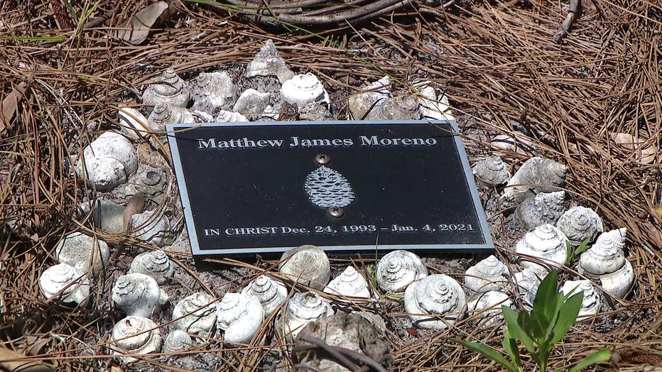 Matthew's headstone in the natural cemetery. 