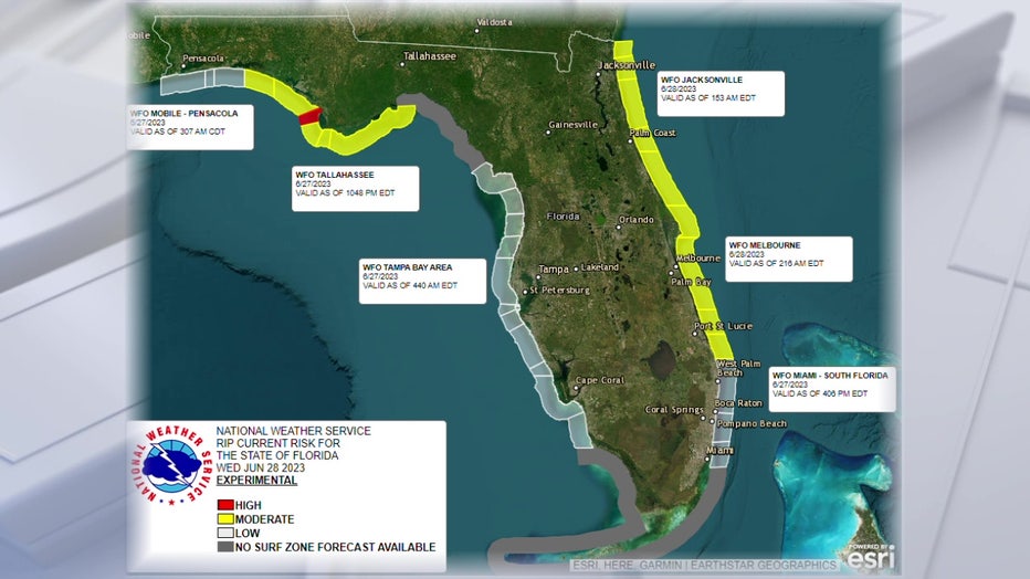 Florida map with rip current risk.