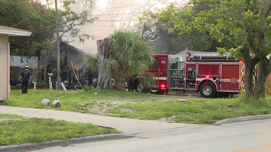 Firetruck outside of a St. Petersburg structure fire. 