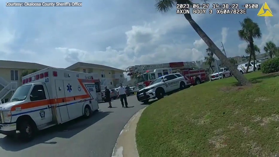 Body camera images show an ambulance near where Ryan Mallett drowned. 