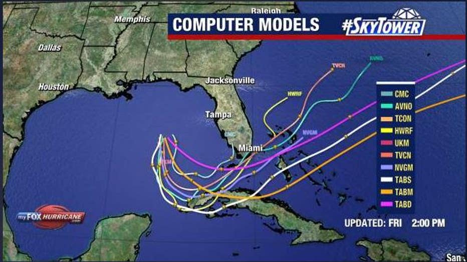 Tropical Storm Arlene models from 2 p.m. Friday.