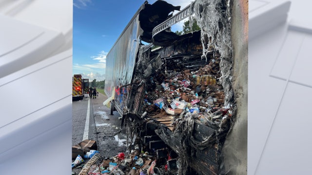 Semi-truck catches fire on I-75 in Hillsborough County