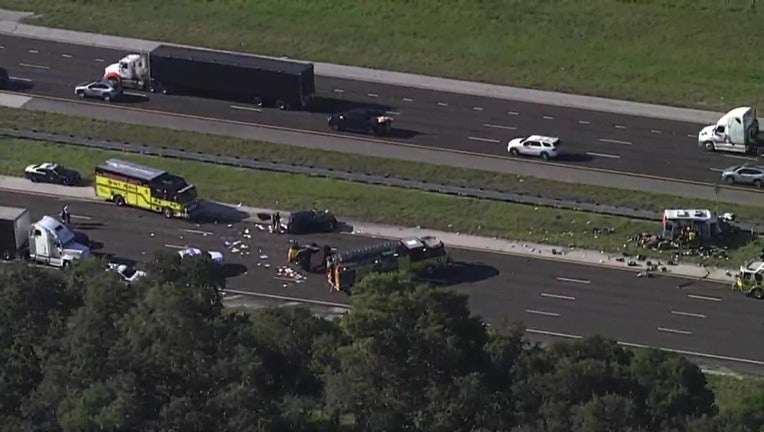 Aerial view of fatal multi-vehicle crash on I-4. 