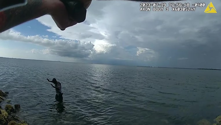 The suspect jumped into the Gulf to avoid arrest. Image is courtesy of HCSO.