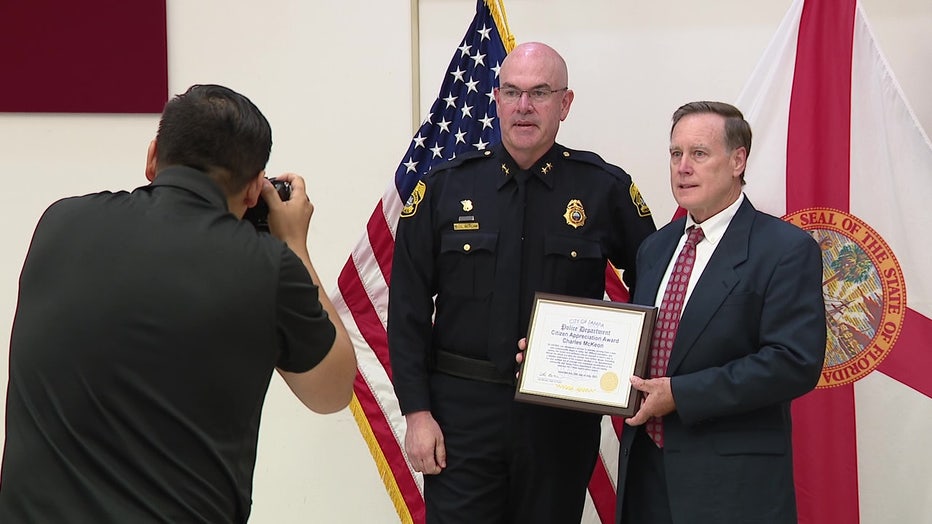 Tampa police gave Charles McKeon the Chiefs Appreciation Award.