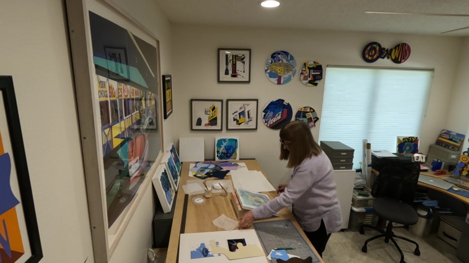 Marano's creative process involves tracing, cutting and gluing.