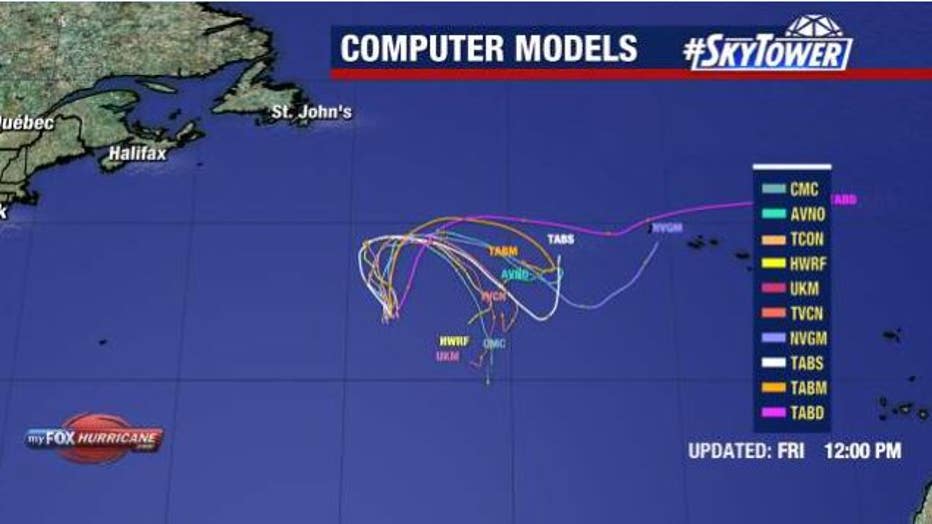 Computer models show Subtropical Storm Don staying over open water. 