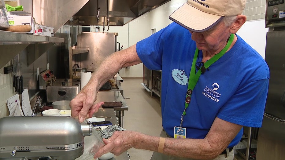 Doug Lehrian mixing up chocolate treats.