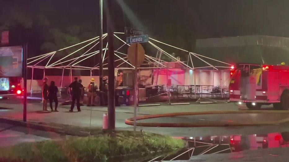 Crews work to put out a fire at Alessi Bakery. Image is courtesy of Tampa Fire Rescue. 