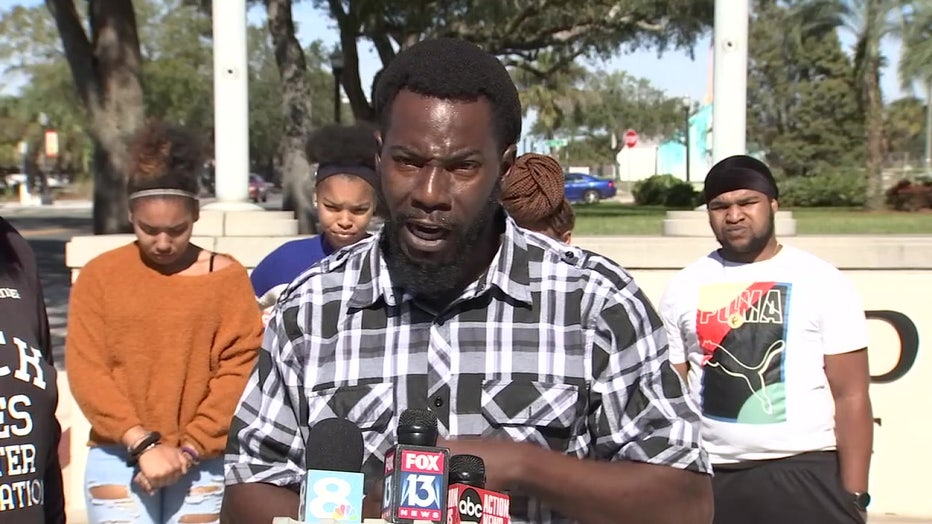 Antwan Glover speaks at a press conference following his arrest.
