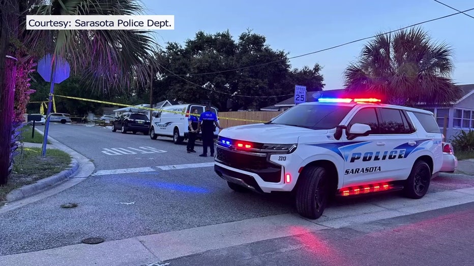 Police vehicles outside the scene where a Sarasota teen was shot. 