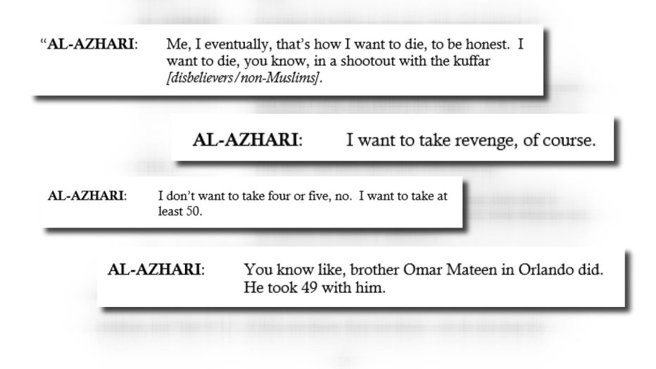 Investigators found online messages of Al-Azhari's extremist views.