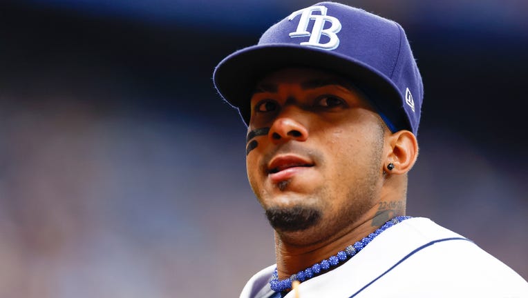 Wander Franco #5 of the Tampa Bay Rays looks on during the fifth inning against the Cleveland Guardians at Tropicana Field on August 12, 2023 in St Petersburg, Florida. (Photo by Douglas P. DeFelice/Getty Images)