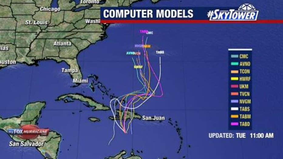 Models show Tropical Storm Franklin strengthening once it enters the Atlantic Ocean.
