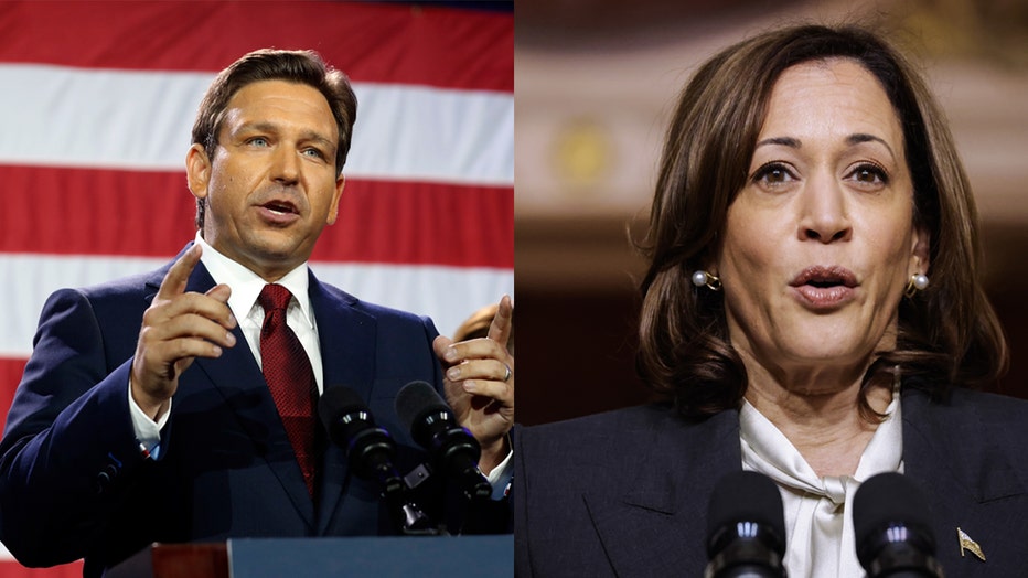 Florida Governor Ron DeSantis and Vice President Kamala Harris. Courtesy Getty Images.