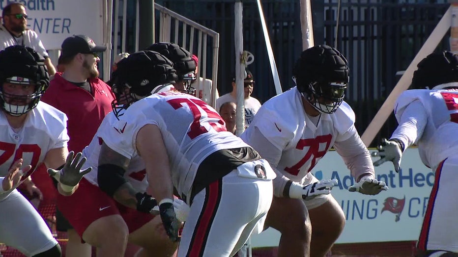 Robert Hainsey of the Tampa Bay Buccaneers walks through the