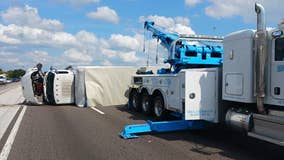 2 injured after semi truck overturns on I-4 in Plant City: FHP