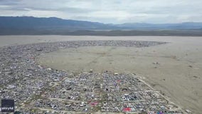Drone video shows Burning Man flooding in Nevada desert