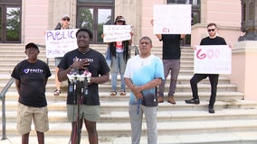 'Today is a dark day': Group protests new Rays stadium deal outside St. Pete City Hall