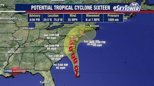 Potential Tropical Cyclone 16 forms and takes aim at the Carolinas