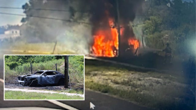 FHP: Car engulfed in flames, driver unharmed after crash on US-19