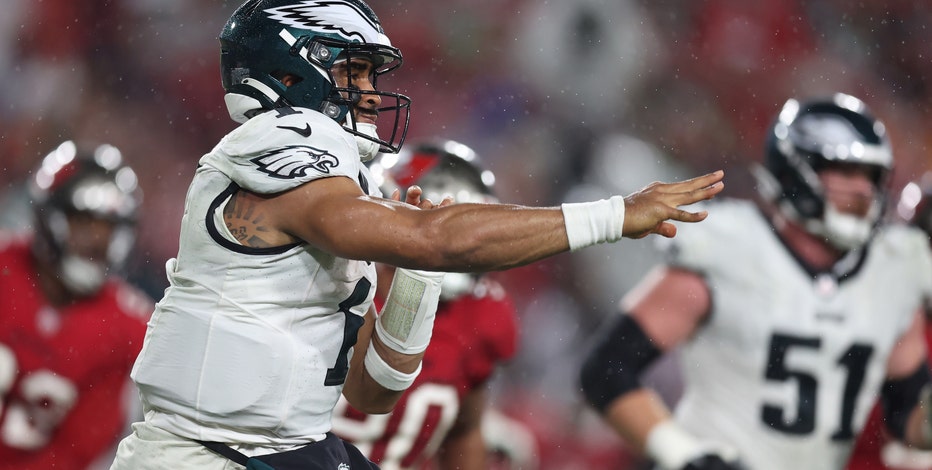 Jalen Hurts throws for TD, runs for another as Eagles thump Buccaneers  25-11 to remain unbeaten