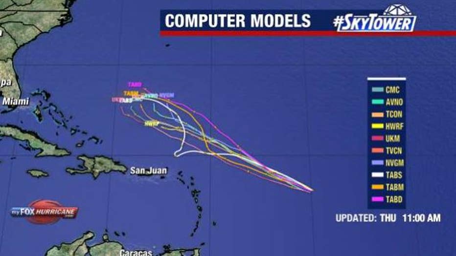 Computer models show Hurricane Lee strengthening and then taking a northern turn. 